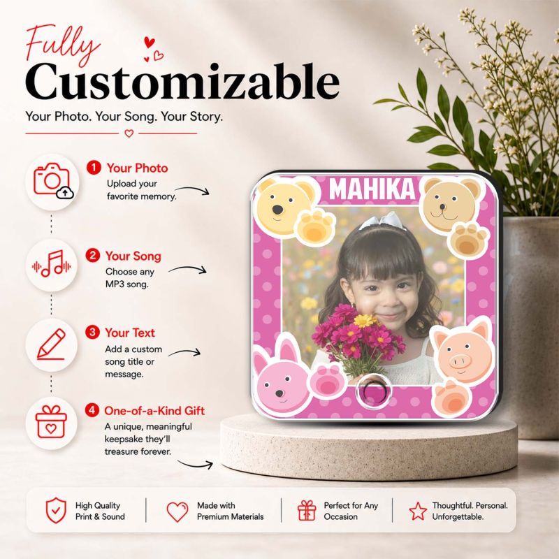 Birthday Gift for Daughter Personalised Musical Fridge Magnet with Custom Photo, Name and Song, Rechargeable & Music Playabe Feature Return Gift for Kids